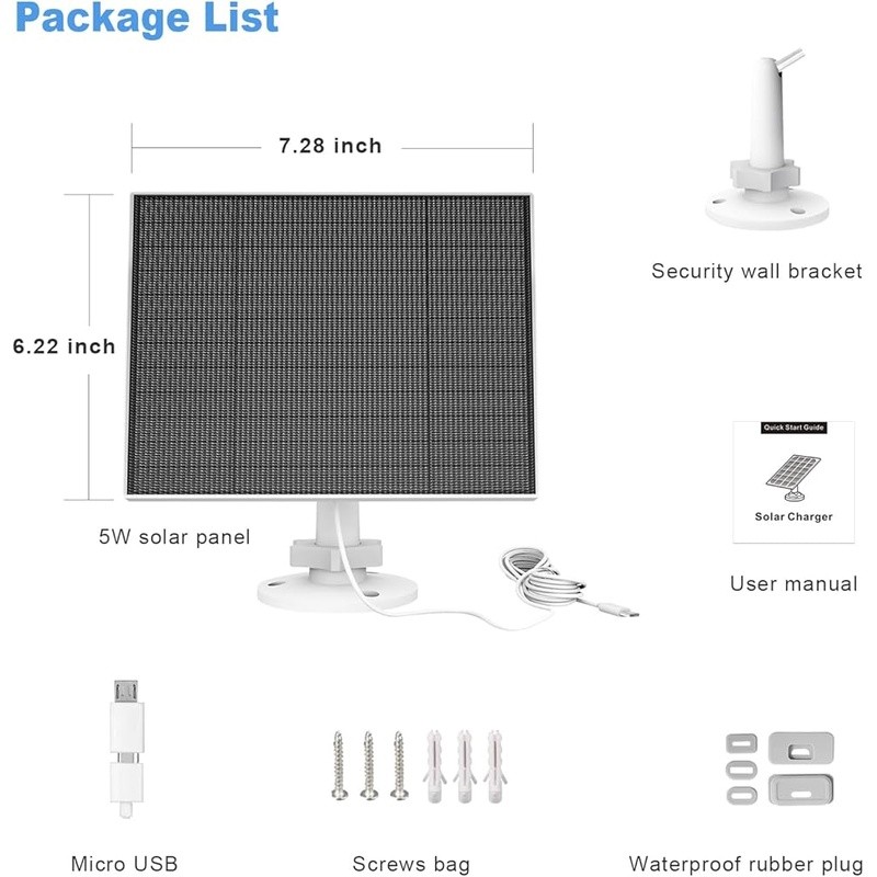 High Efficiency Solar Panel Eufy Camera IP65 Waterproof 5W Adjustable Mount Kit